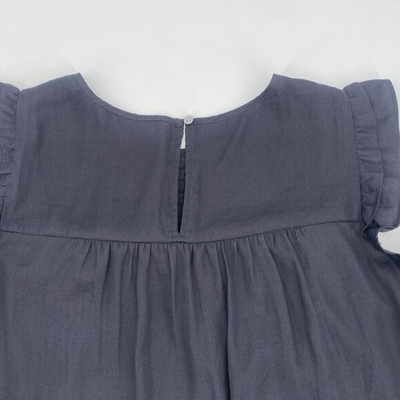 LOFT  Size M Gray Satin Sleeveless Smocked Ruffled Front Blouse - Picture 7 of 11